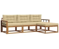 Lauko sofos komplektas su pagalve 4 pcs Natūralus ir bežinis