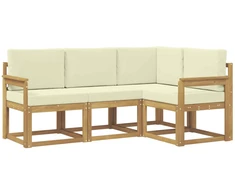Lauko sofos komplektas su pagalve 4 pcs Balta ir kreminė