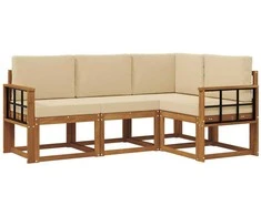 Lauko sofos komplektas su pagalve 4 pcs Natūralus ir bežinis