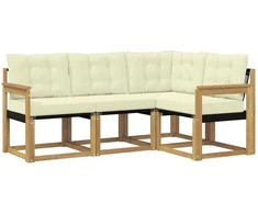 Lauko sofos komplektas su pagalve 4 pcs Balta ir kreminė