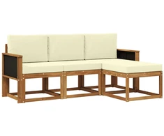 Lauko sofos komplektas su pagalve 4 pcs Natūralus ir grietinėlė