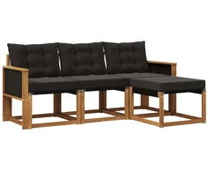 Lauko sofos komplektas su pagalve 4 pcs Natūrali ir juoda
