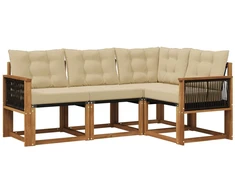 Lauko sofos komplektas su pagalve 4 pcs Natūralus ir bežinis