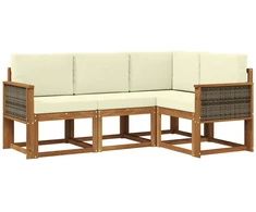 Lauko sofos komplektas su pagalve 4 pcs Natūralus ir grietinėlė