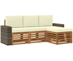 Lauko sofos komplektas su pagalve 4 pcs Natūralus ir grietinėlė
