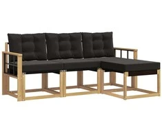 Lauko sofos komplektas su pagalve 4 pcs Balta ir juoda