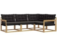 Lauko sofos komplektas su pagalve 4 pcs Balta ir juoda