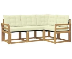 Lauko sofos komplektas su pagalve 4 pcs Balta ir kreminė