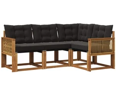 Lauko sofos komplektas su pagalve 4 pcs Natūrali ir juoda