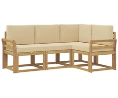 Lauko sofos komplektas su pagalve 4 pcs Balta ir kreminė