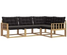 Lauko sofos komplektas su pagalve 4 pcs Balta ir juoda