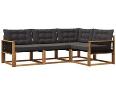 Lauko sofos komplektas su pagalve 4 pcs Natūrali ir juoda