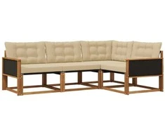 Lauko sofos komplektas su pagalve 4 pcs Natūralus ir bežinis