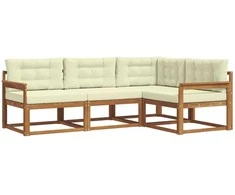 Lauko sofos komplektas su pagalve 4 pcs Natūralus ir grietinėlė