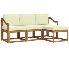 Lauko sofos komplektas su pagalve 4 pcs Natūralus ir grietinėlė