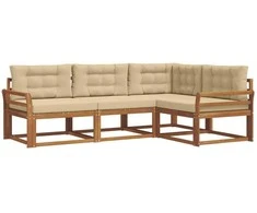 Lauko sofos komplektas su pagalve 4 pcs Natūralus ir bežinis