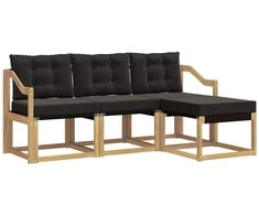 Lauko sofos komplektas su pagalve 4 pcs Balta ir juoda