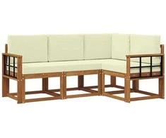 Lauko sofos komplektas su pagalve 4 pcs Natūralus ir grietinėlė