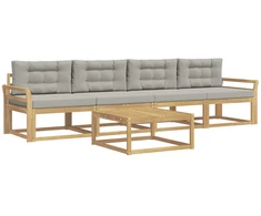 Lauko sofos komplektas su pagalve 4 pcs Balta ir šviesiai pilka