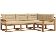 Lauko sofos komplektas su pagalve 4 pcs Natūralus ir bežinis