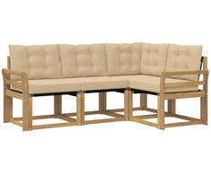 Lauko sofos komplektas su pagalve 4 pcs Balta ir kreminė