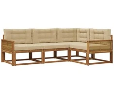 Lauko sofos komplektas su pagalve 4 pcs Natūralus ir bežinis