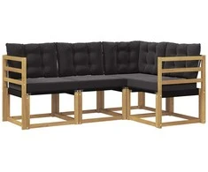 Lauko sofos komplektas su pagalve 4 pcs Balta ir juoda