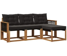 Lauko sofos komplektas su pagalve 4 pcs Natūrali ir juoda