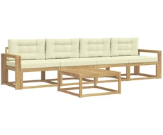 Lauko sofos komplektas su pagalve 4 pcs Balta ir kreminė