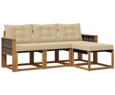 Lauko sofos komplektas su pagalve 4 pcs Natūralus ir bežinis