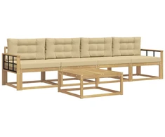 Lauko sofos komplektas su pagalve 4 pcs Balta ir kreminė
