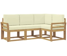 Lauko sofos komplektas su pagalve 4 pcs Balta ir kreminė