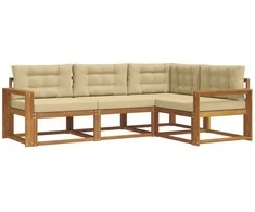 Lauko sofos komplektas su pagalve 4 pcs Natūralus ir bežinis
