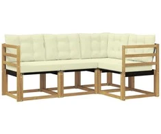 Lauko sofos komplektas su pagalve 4 pcs Balta ir kreminė