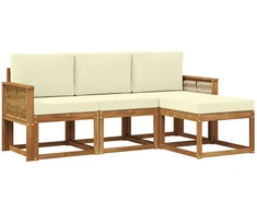 Lauko sofos komplektas su pagalve 4 pcs Natūralus ir grietinėlė