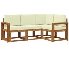 Lauko sofos komplektas su pagalve 4 pcs Natūralus ir grietinėlė