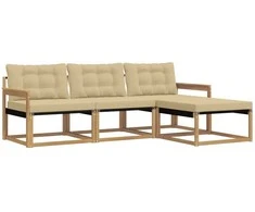 Lauko sofos komplektas su pagalve 4 pcs Balta ir kreminė