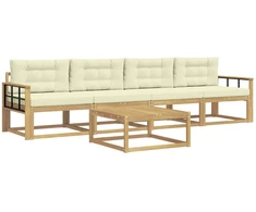 Lauko sofos komplektas su pagalve 4 pcs Balta ir kreminė