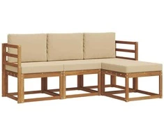 Lauko sofos komplektas su pagalve 4 pcs Natūralus ir bežinis