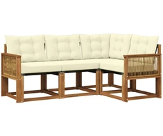 Lauko sofos komplektas su pagalve 4 pcs Natūralus ir grietinėlė