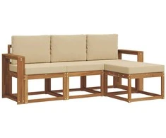 Lauko sofos komplektas su pagalve 4 pcs Natūralus ir bežinis