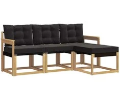 Lauko sofos komplektas su pagalve 4 pcs Balta ir juoda