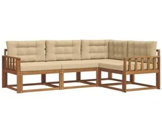 Lauko sofos komplektas su pagalve 4 pcs Natūralus ir bežinis