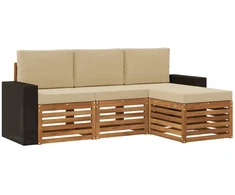 Lauko sofos komplektas su pagalve 4 pcs Natūralus ir bežinis