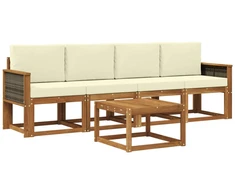 Lauko sofos komplektas su pagalve 4 pcs Natūralus ir grietinėlė