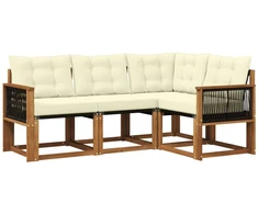 Lauko sofos komplektas su pagalve 4 pcs Natūralus ir grietinėlė