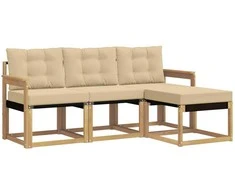 Lauko sofos komplektas su pagalve 4 pcs Balta ir kreminė