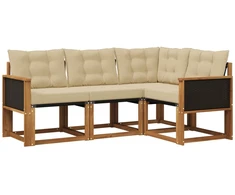 Lauko sofos komplektas su pagalve 4 pcs Natūralus ir bežinis