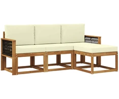 Lauko sofos komplektas su pagalve 4 pcs Natūralus ir grietinėlė