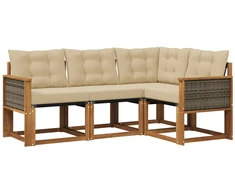 Lauko sofos komplektas su pagalve 4 pcs Natūralus ir bežinis